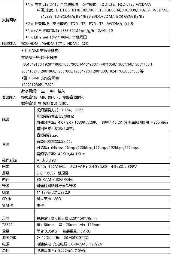 T8300便携式直播机参数